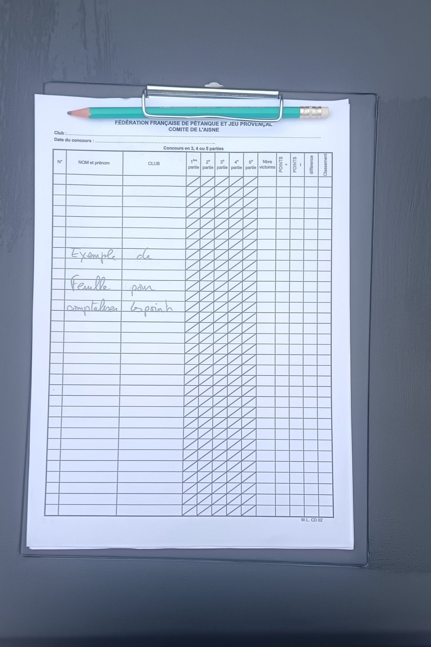 Porte-document avec feuille de score